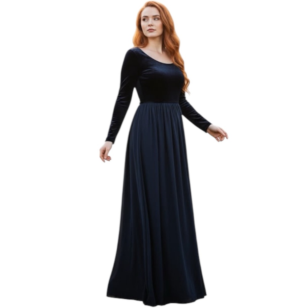 Laura Ashley Vintage NEW Velvet Silk Boho Maxi Dress Scoop Neck Full Skirt Long - Picture 1 of 16